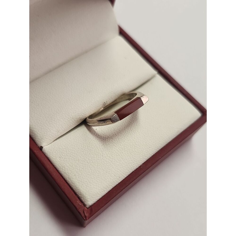 Carnelian Inlaid Sterling Silver Signet Ring Size 8